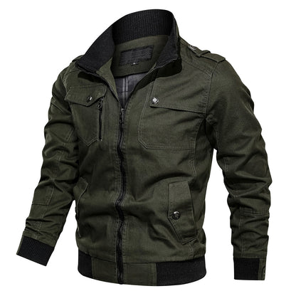 Men's zip-up bomber jacket with ribbed trim