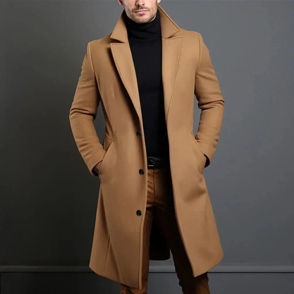 Michael - Long Trench Coat with Lapel Collar