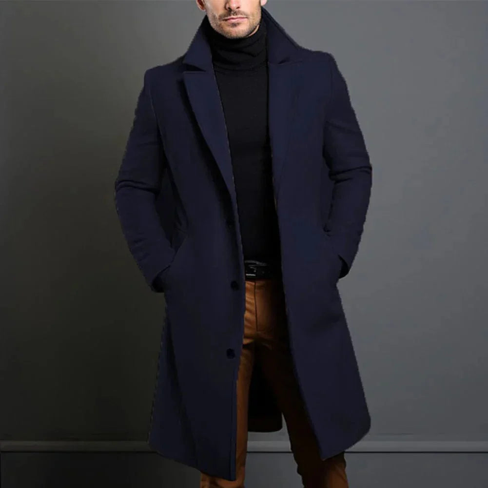 Michael - Long Trench Coat with Lapel Collar