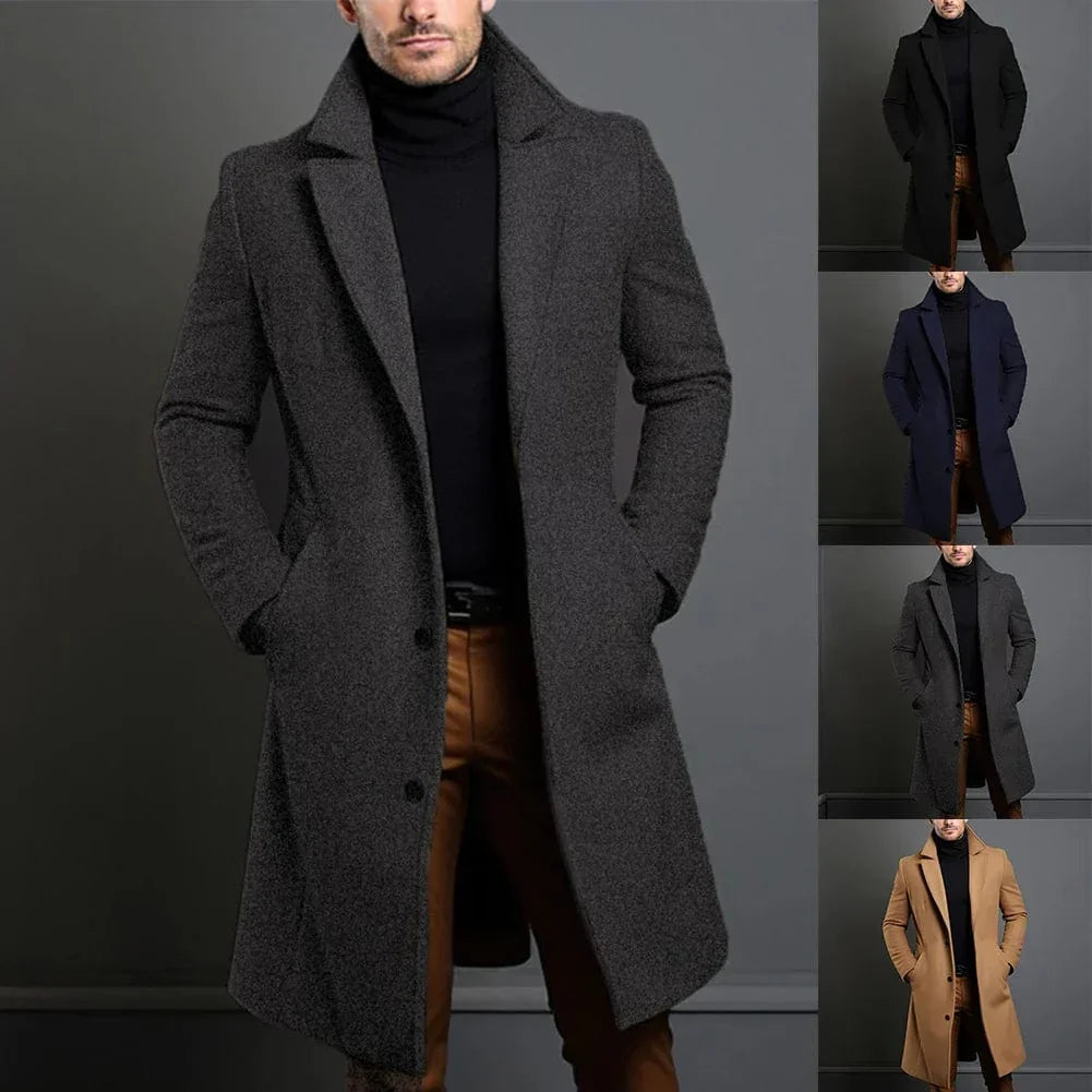 Michael - Long Trench Coat with Lapel Collar