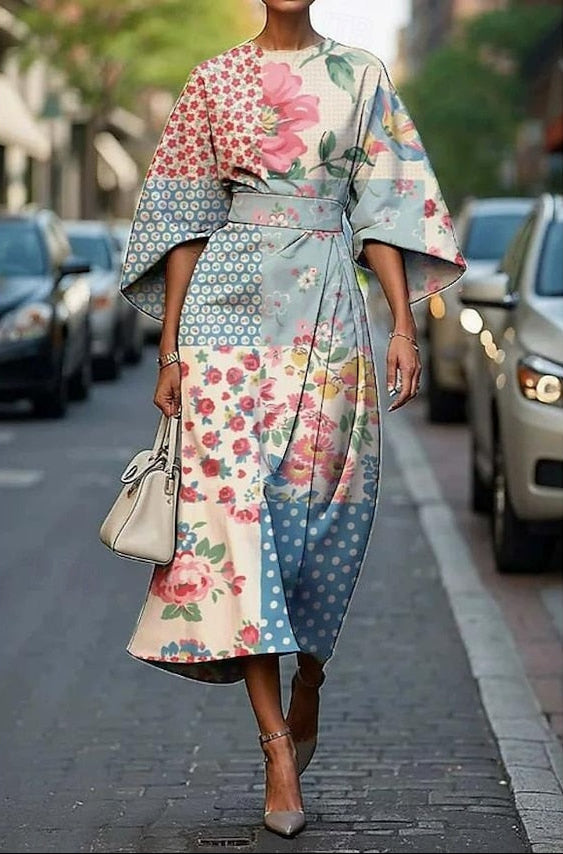 Mira | Women's Elegant Silk Kimono Sleeve Belted Midi - Light Blue / 6XL - Women's Fashion