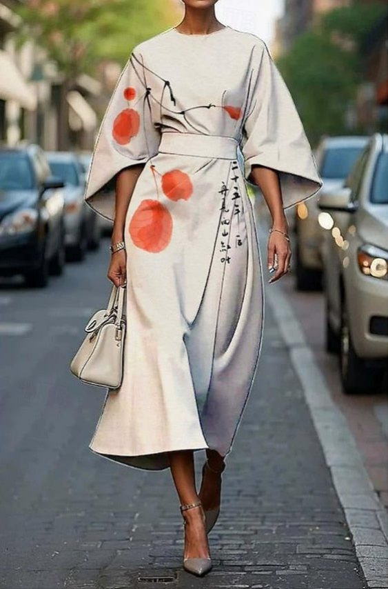 Mira | Women's Elegant Kimono Sleeve Belted Midi Dress