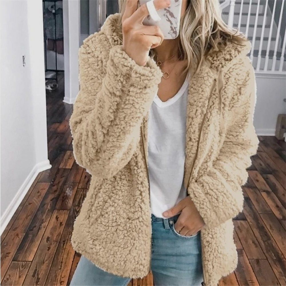 Pernilla - Hooded Oversized Plush-Texture Jacket