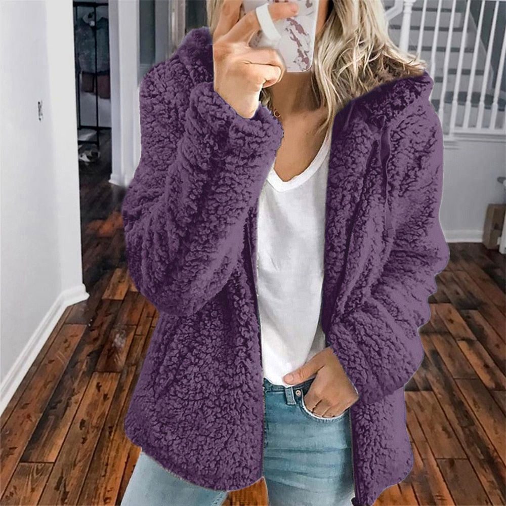 Pernilla - Hooded Oversized Plush-Texture Jacket