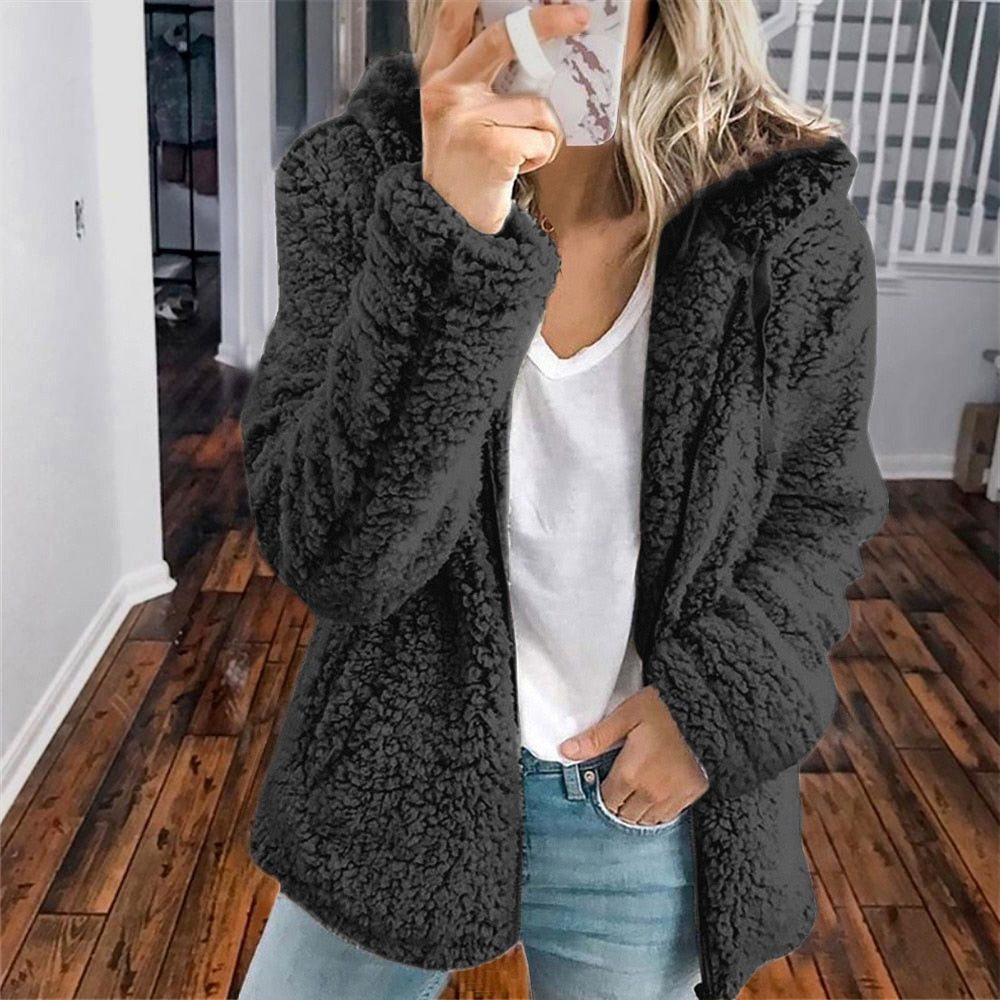 Pernilla - Hooded Oversized Plush-Texture Jacket