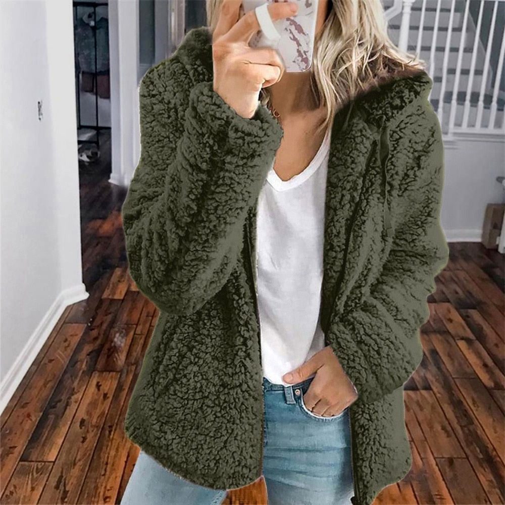 Pernilla - Hooded Oversized Plush-Texture Jacket