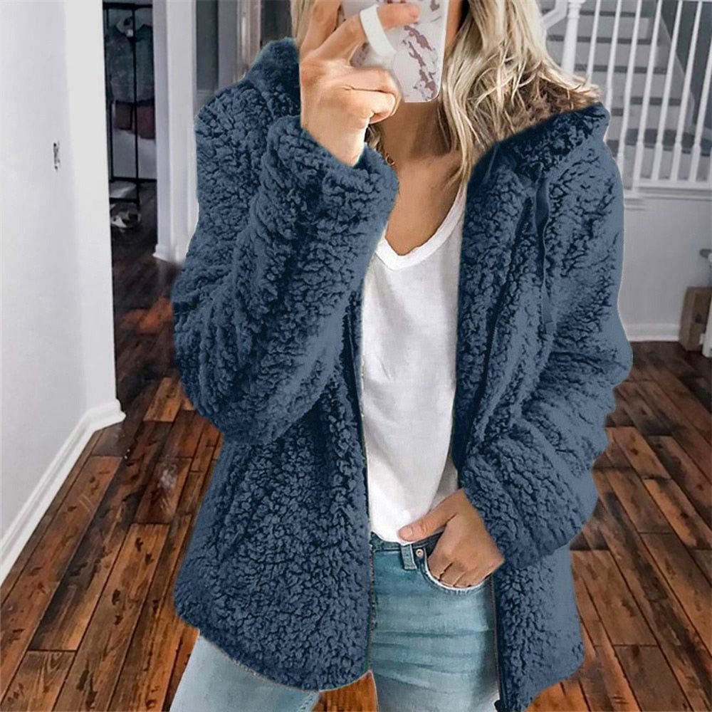 Pernilla - Hooded Oversized Plush-Texture Jacket