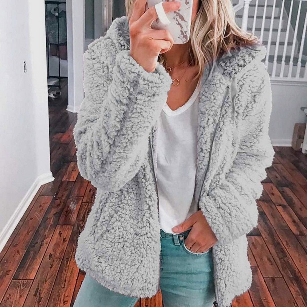 Pernilla - Hooded Oversized Plush-Texture Jacket