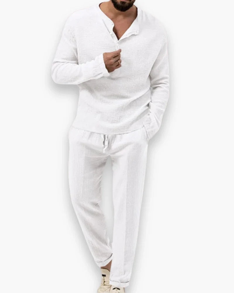 Noel - Two Piece Set with Henley Top and Drawstring Trousers