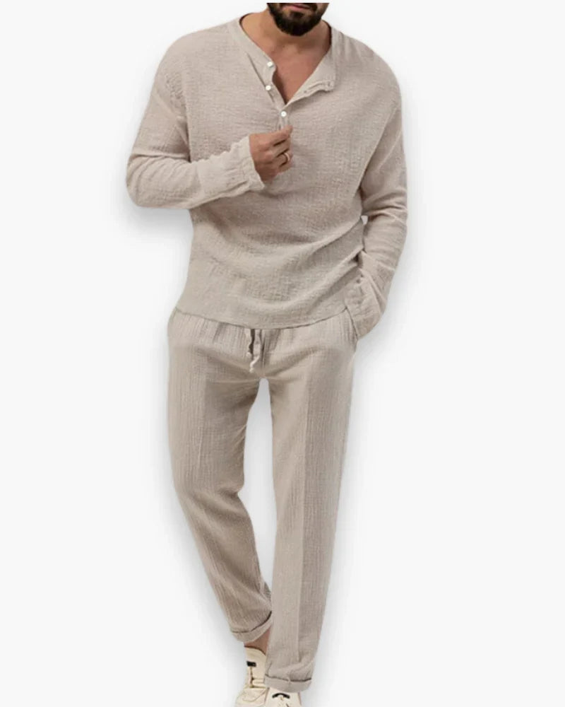Noel - Two Piece Set with Henley Top and Drawstring Trousers