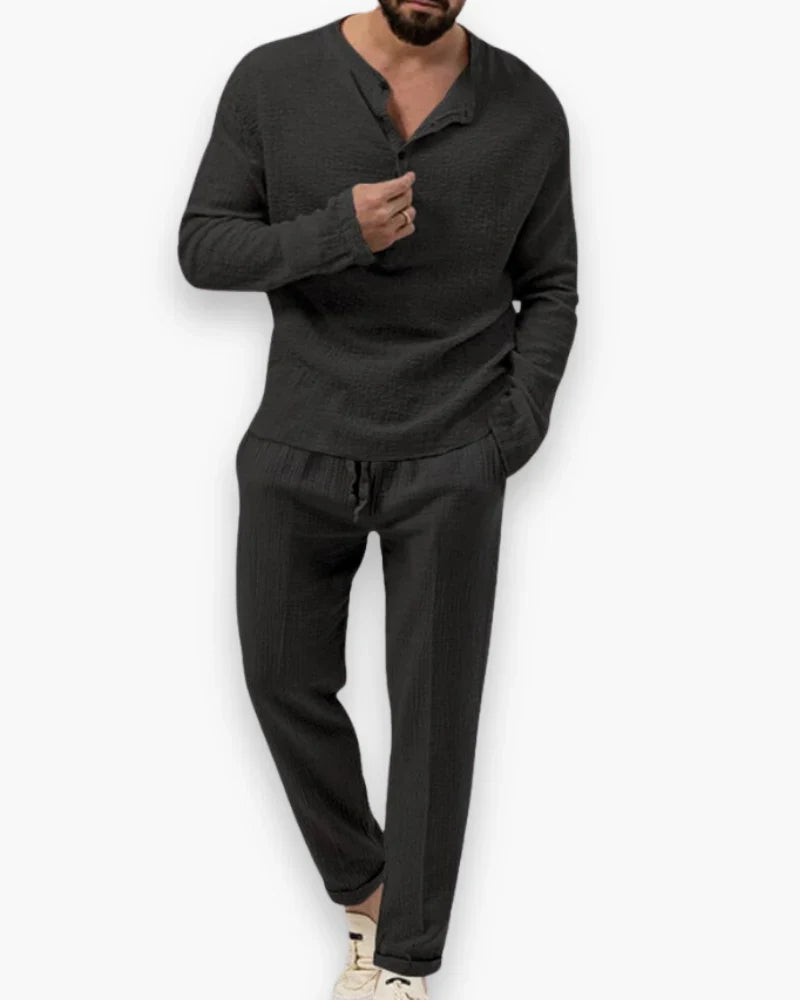 Noel - Two Piece Set with Henley Top and Drawstring Trousers
