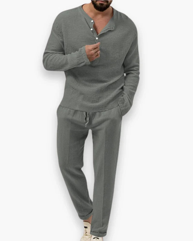 Noel - Two Piece Set with Henley Top and Drawstring Trousers