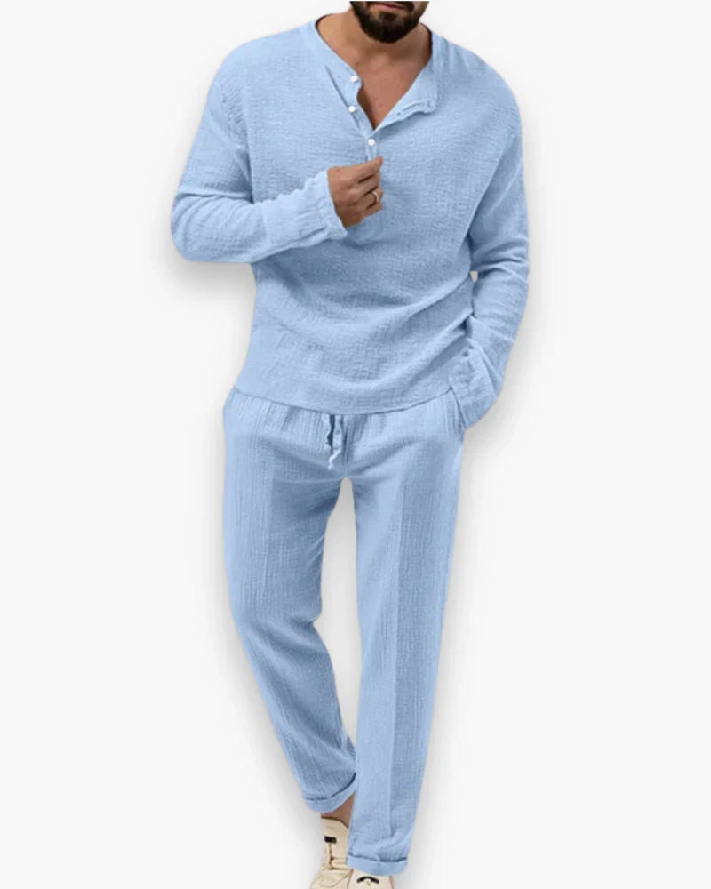 Noel - Two Piece Set with Henley Top and Drawstring Trousers