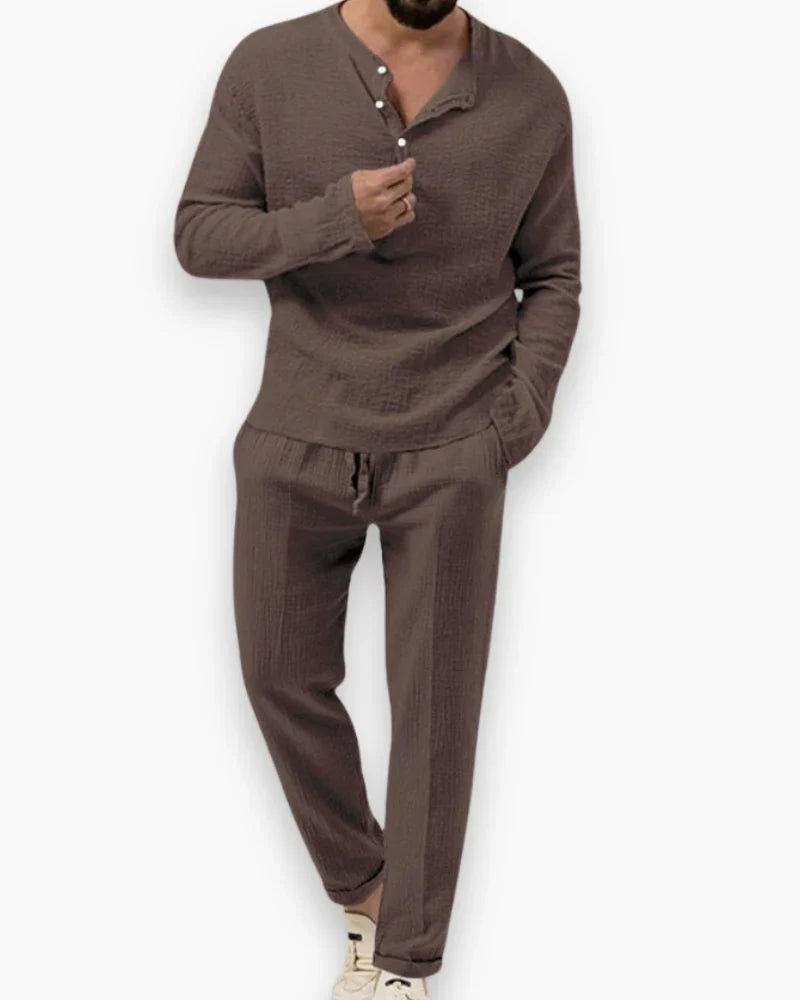 Noel - Two Piece Set with Henley Top and Drawstring Trousers