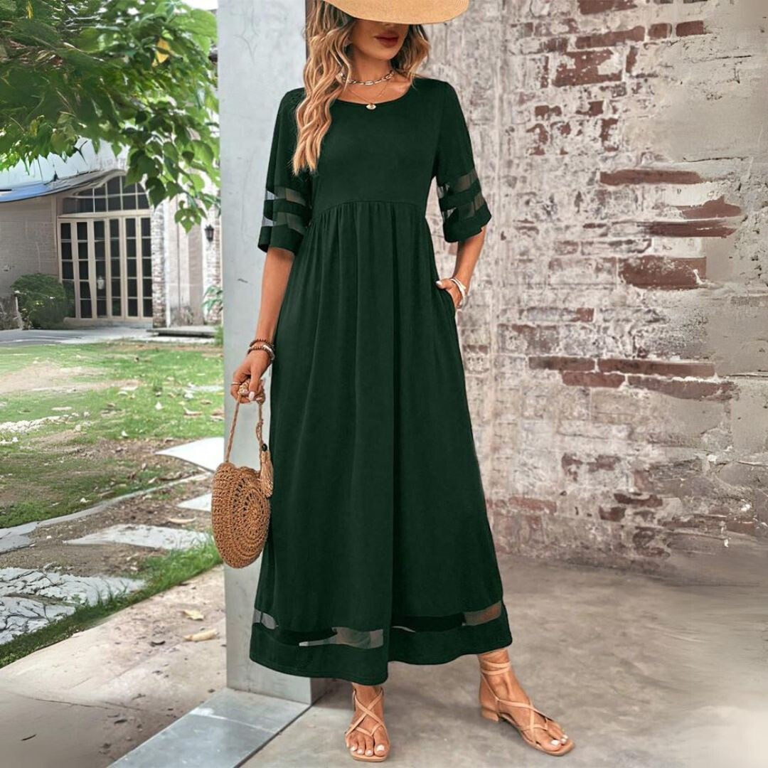 Noir | Women's Stretch Mesh Panel Gathered Waist Maxi Dress