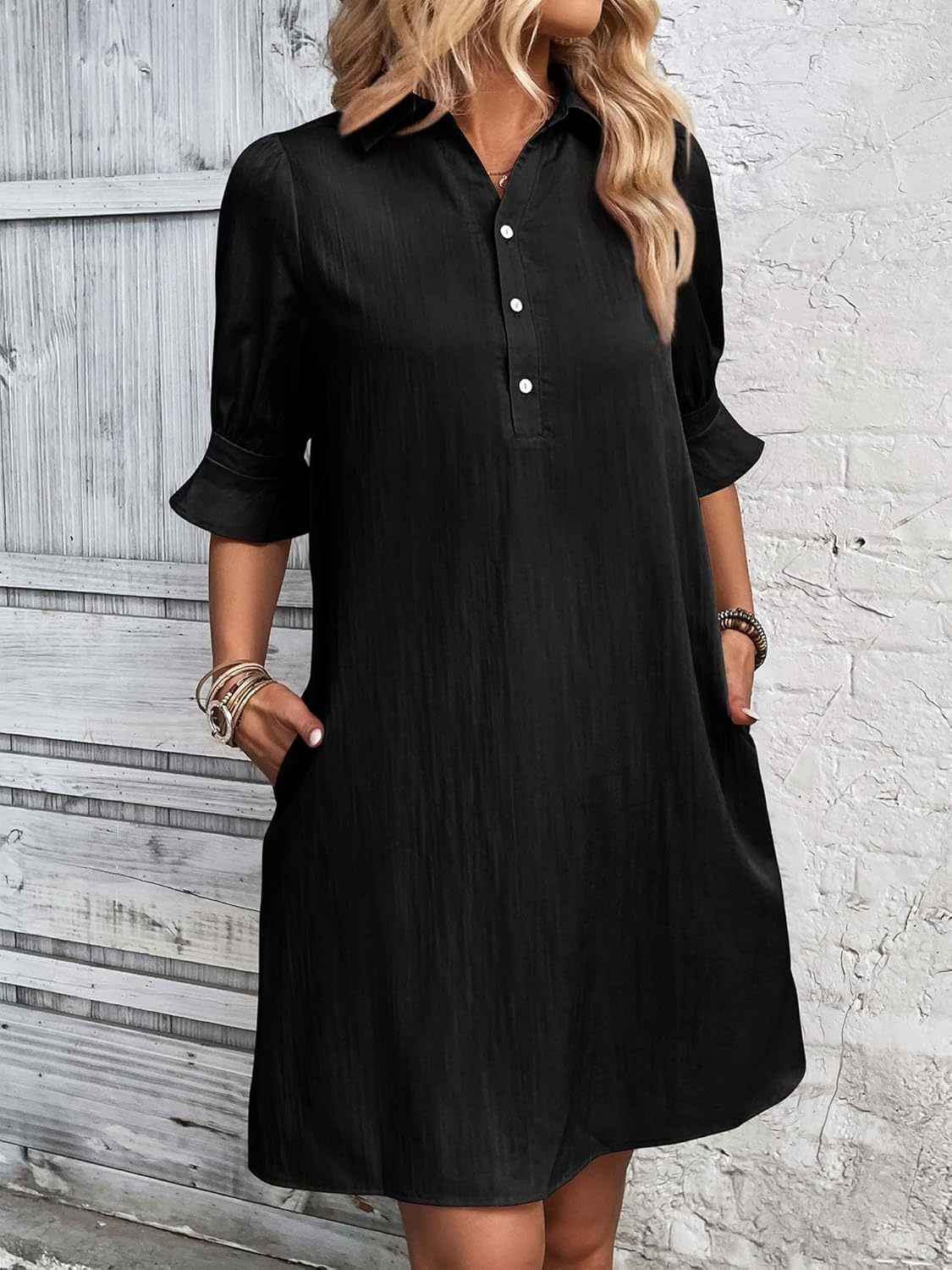 Nori | Women's Cotton Half-Button Flared Sleeve Mini Dress