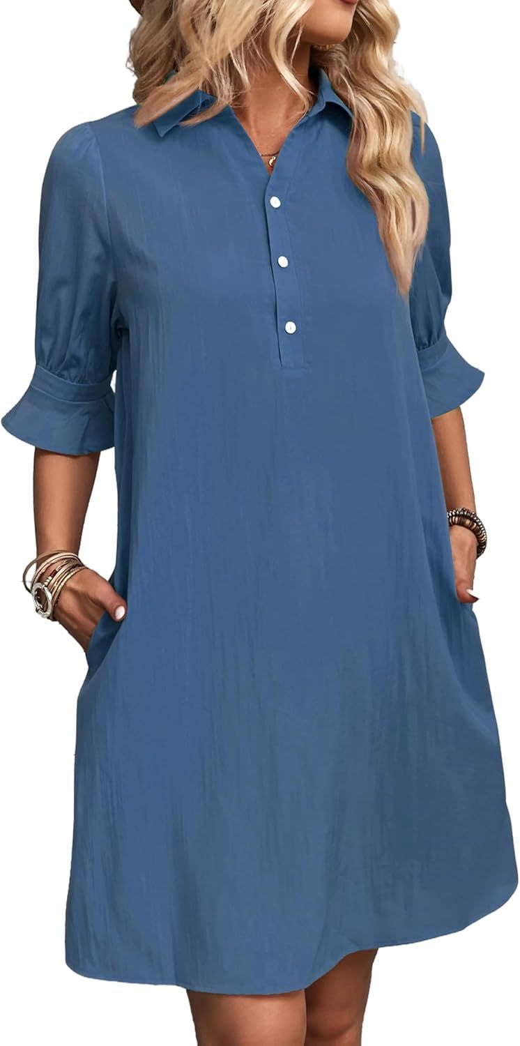 Nori | Women's Cotton Half-Button Flared Sleeve Mini Dress