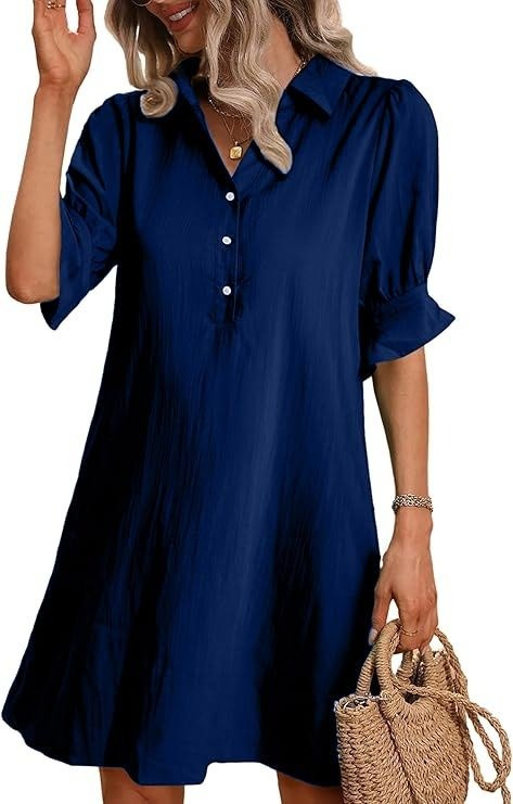 Nori | Women's Cotton Half-Button Flared Sleeve Mini Dress