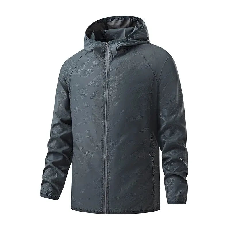 Men's hooded windbreaker shell jacket - gray