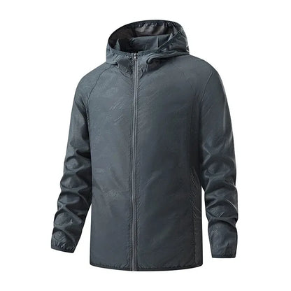 Men's hooded windbreaker shell jacket - gray