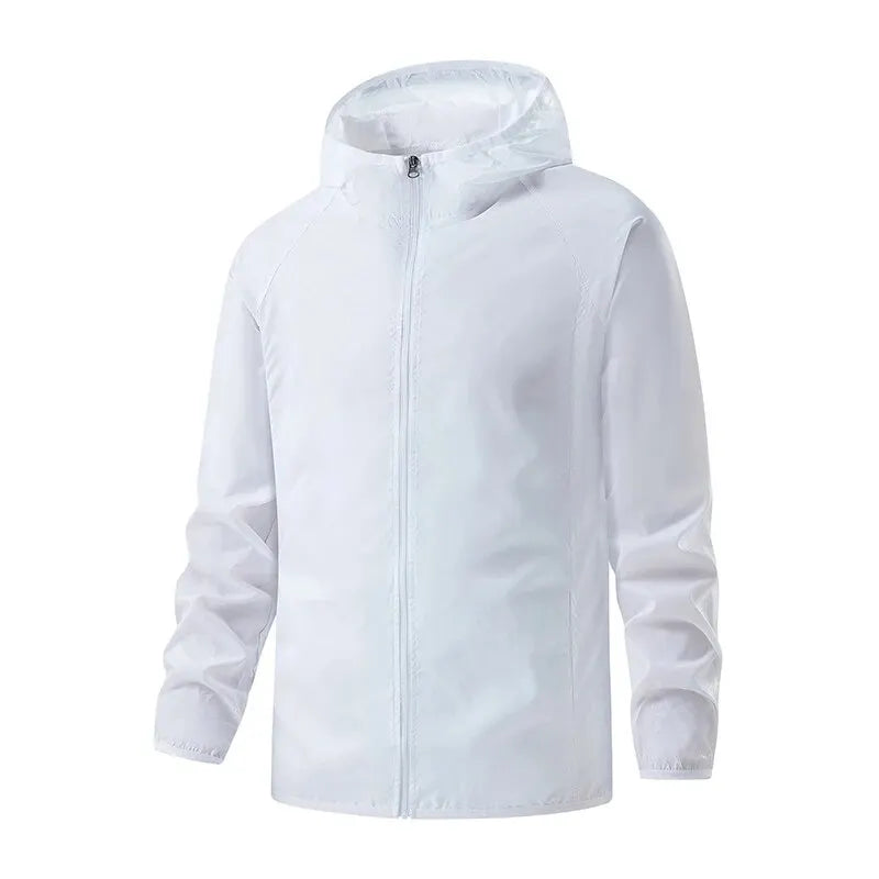 Men's hooded windbreaker shell jacket - white