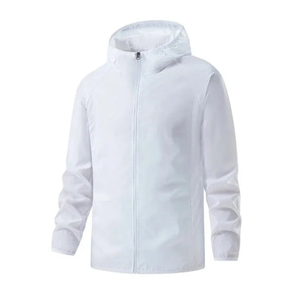 Men's hooded windbreaker shell jacket - white