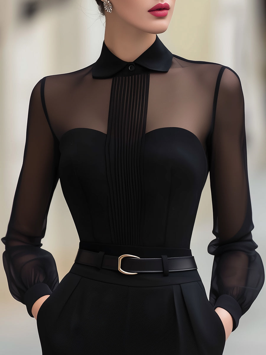 Women's loose long sleeve shirt with shirt collar