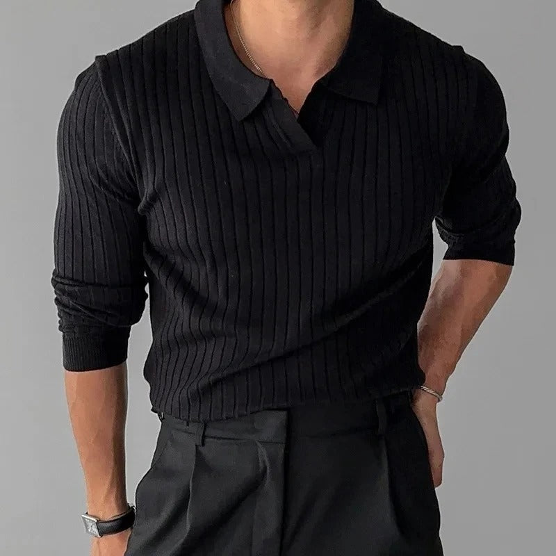 Milo - V-Neck Long Sleeve Slim Fit Polo
