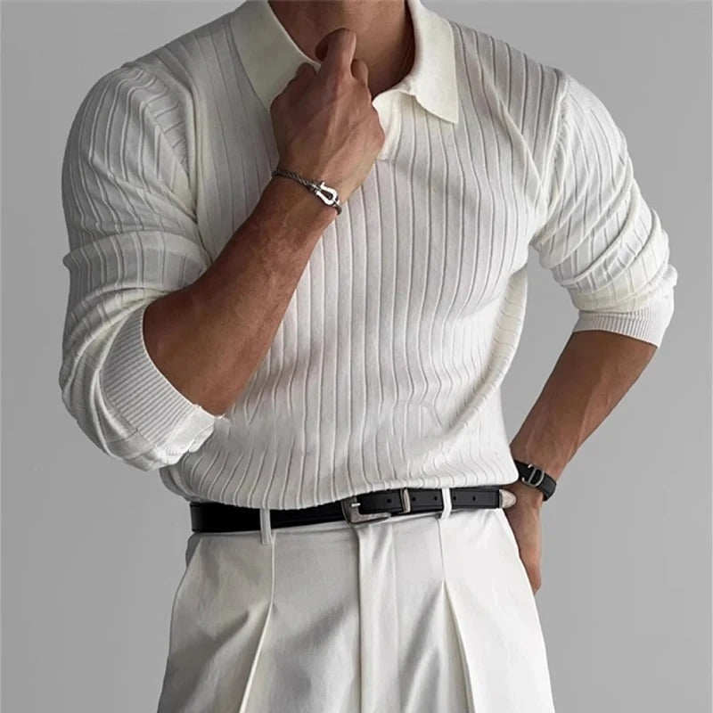 Milo - V-Neck Long Sleeve Slim Fit Polo