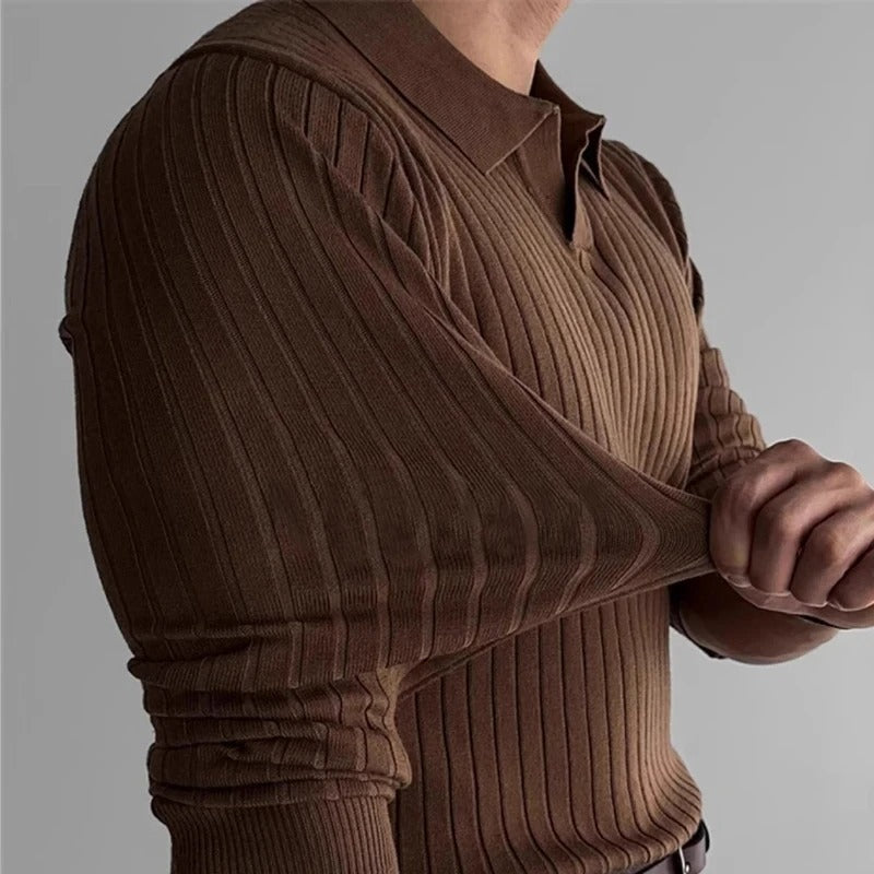 Milo - V-Neck Long Sleeve Slim Fit Polo