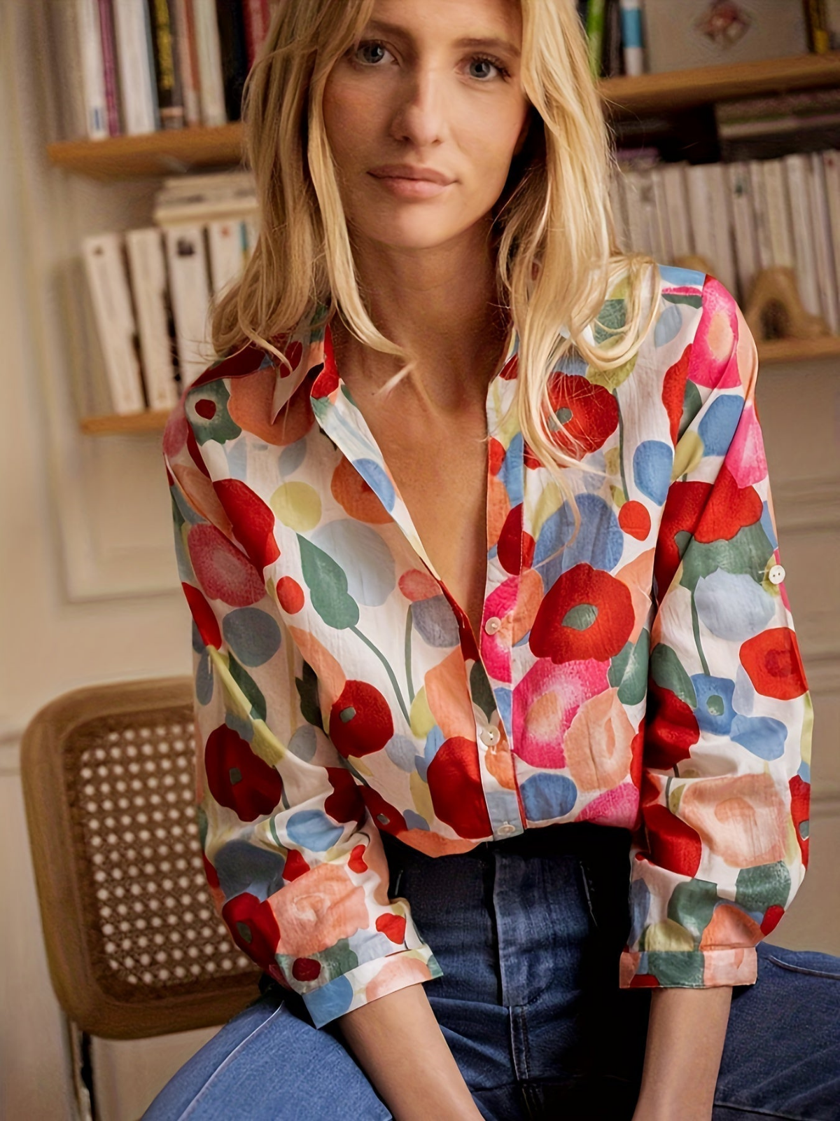 Poppy | Women's Linen Bold Floral Collared Button-Down