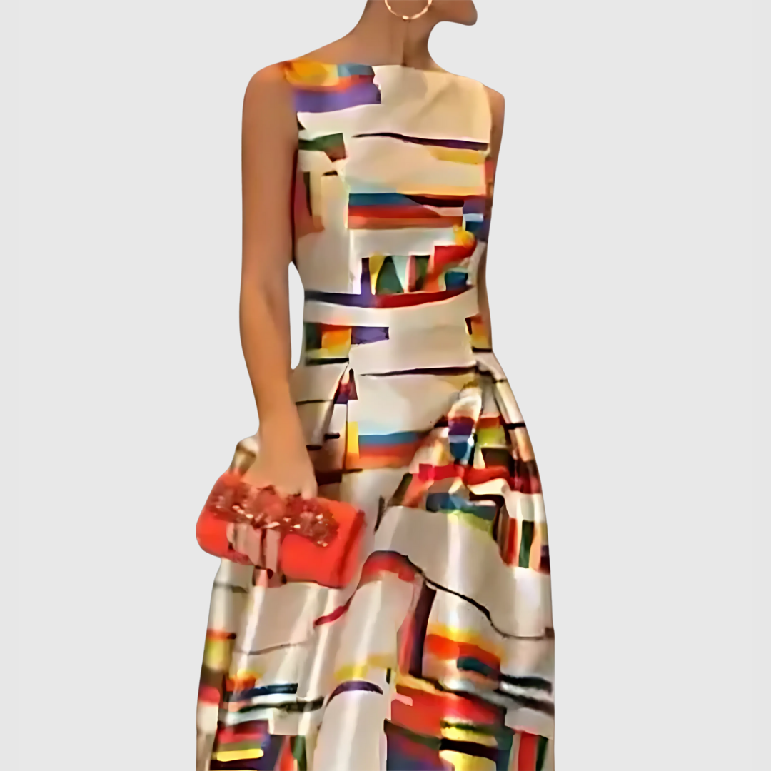 Prism | Women's Multicolor Satin Abstract Colorblock Sleeveless Maxi Dress