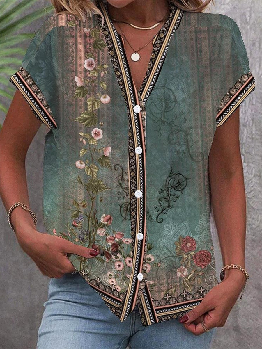 Priya | Women's Lightweight Boho Floral V-Neck Blouse