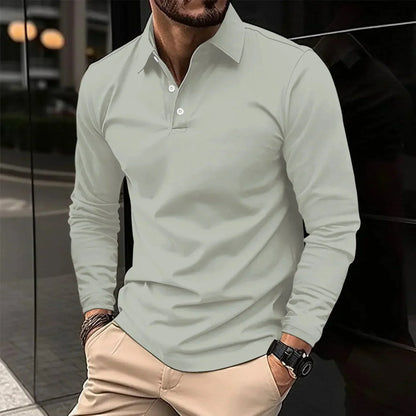 Men's long sleeve polo shirt with classic collar - gray
