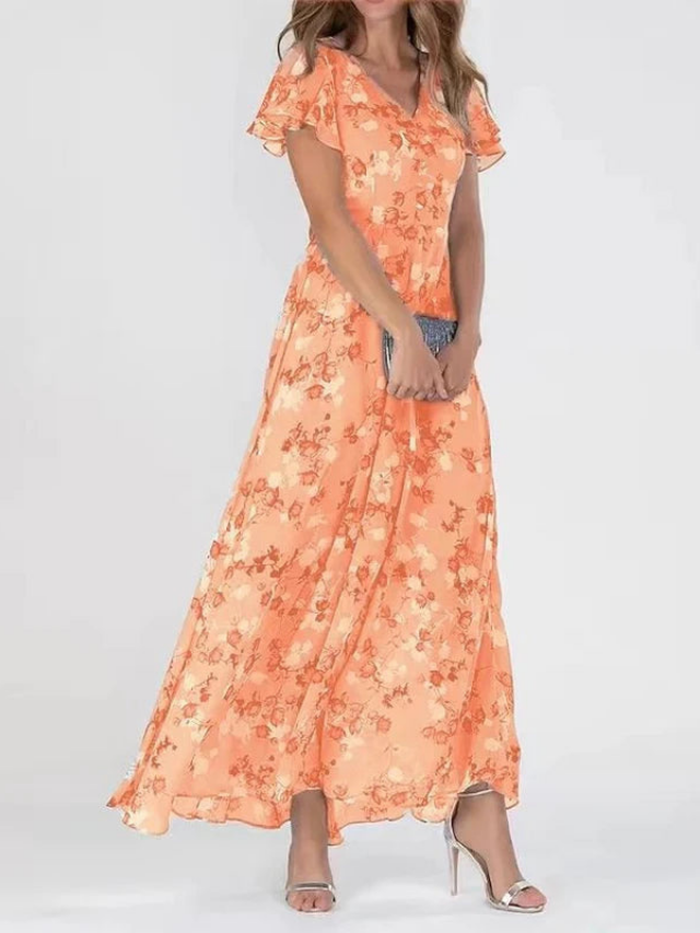 Rosette | Women's Elegant Chiffon Floral Flutter Maxi