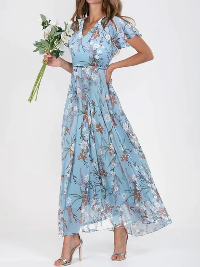 Rosette | Women's Elegant Chiffon Floral Flutter Maxi