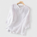 Rosie | Women's Linen Embroidered Ruffle Collar Pom-Pom Blouse