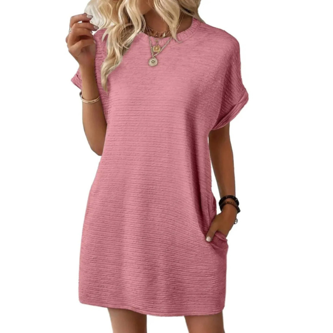 Roxanne | Women's Stretch Textured Crew-Neck Pocket Mini Dress