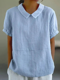Sanne | Women's Casual Linen Peter Pan Collar Short Top