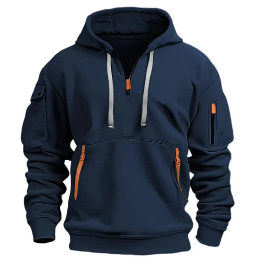 Sean - Pullover Hoodie with Zip Pocket and Arm Pocket