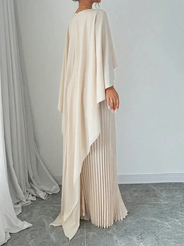 Serene | Women's Elegant Satin Cape Pleated Maxi Dress