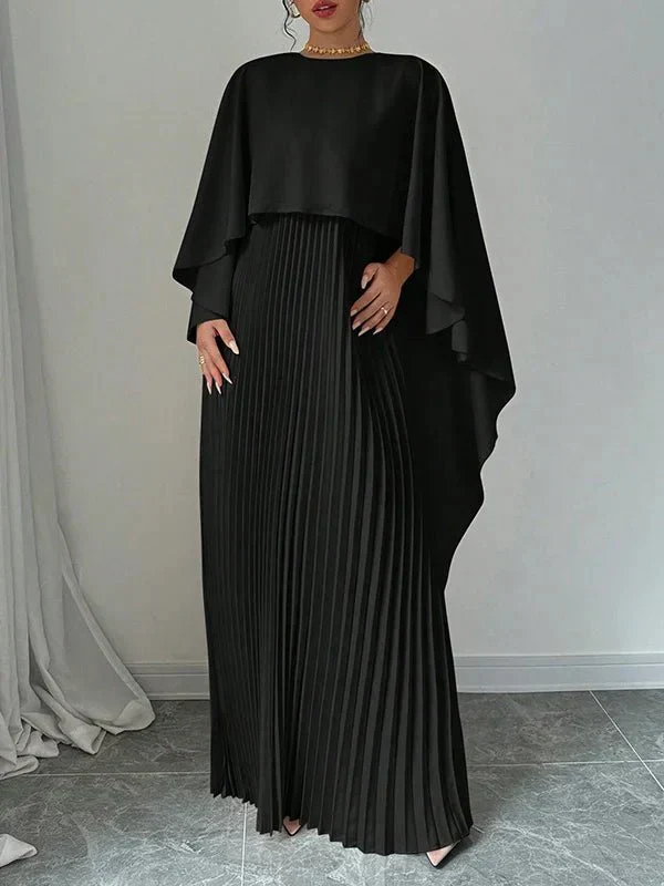 Serene | Women's Elegant Satin Cape Pleated Maxi Dress