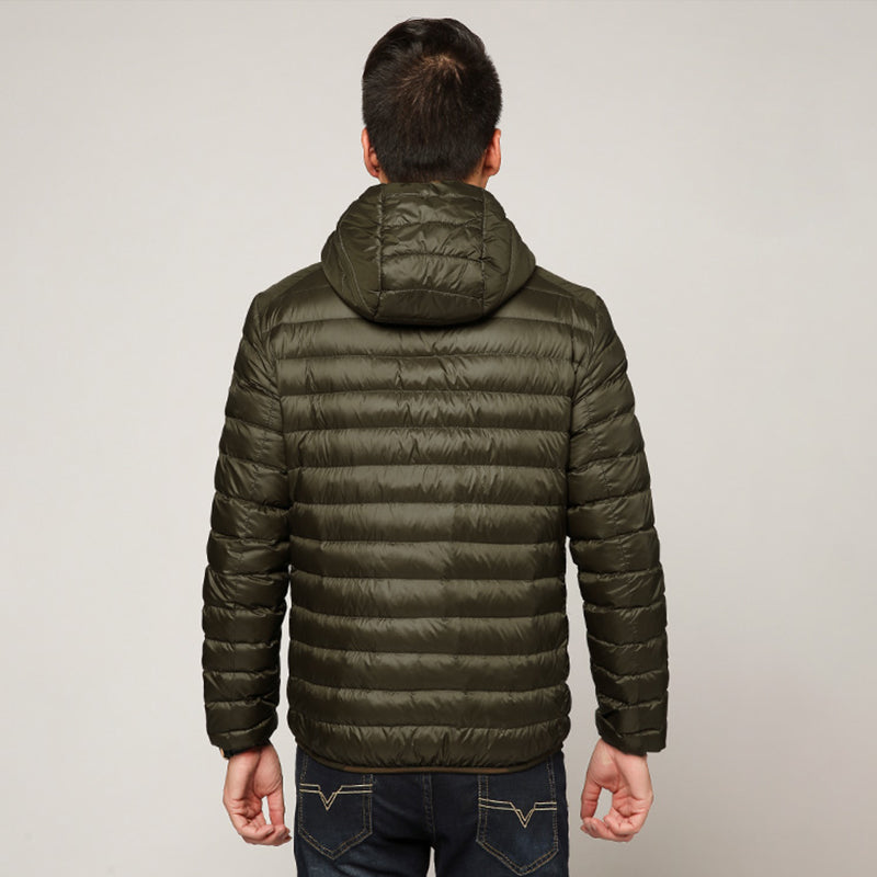 Men's packable puffer jacket - army green hooded