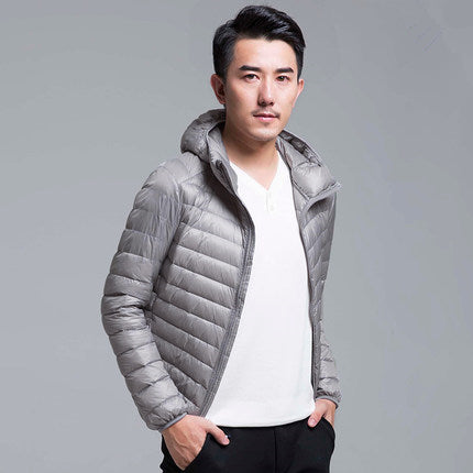 Men's packable puffer jacket - gray hooded