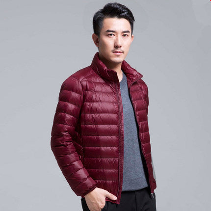 Men's packable puffer jacket - wine red stand