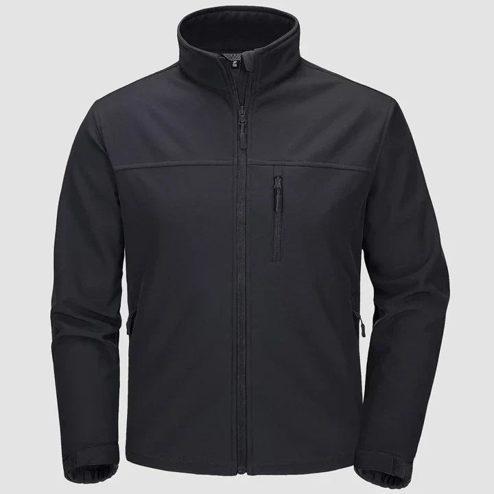 Men's zip front shell jacket with stand collar - black