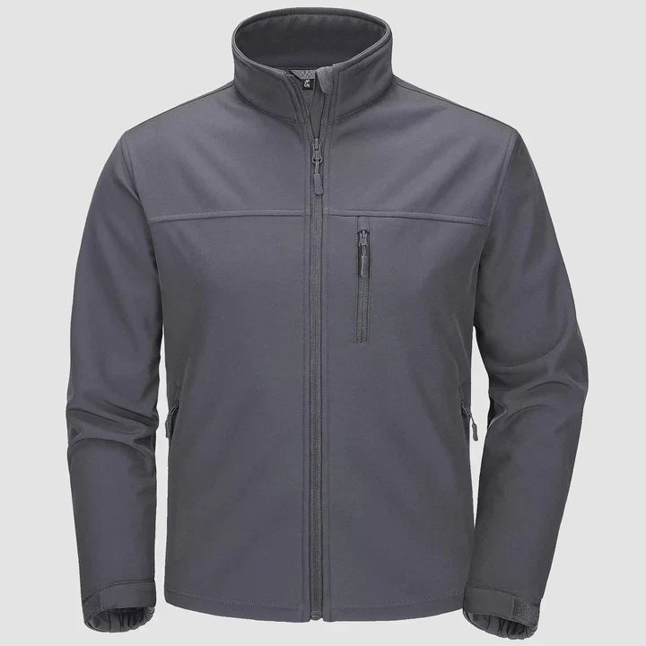 Men's zip front shell jacket with stand collar - dark grey
