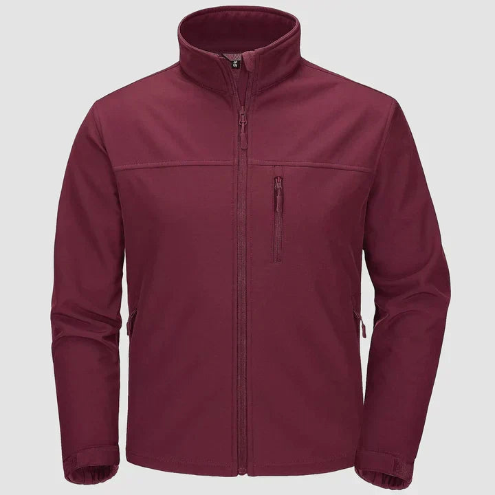 Men's zip front shell jacket with stand collar - wine