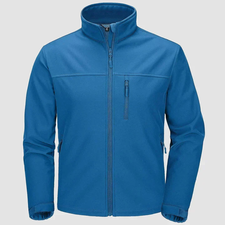 Men's zip front shell jacket with stand collar - blue green