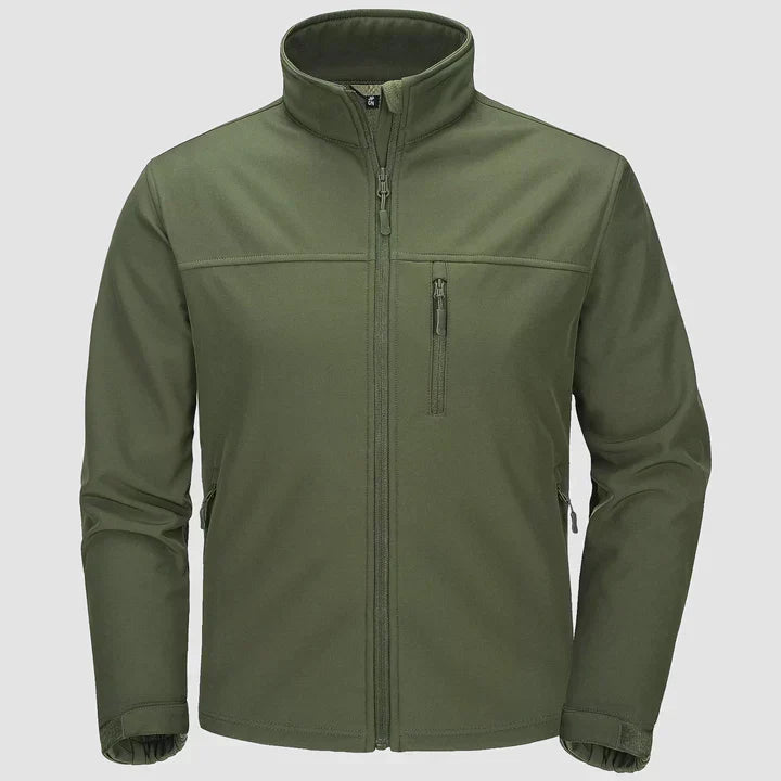 Men's zip front shell jacket with stand collar - dark green